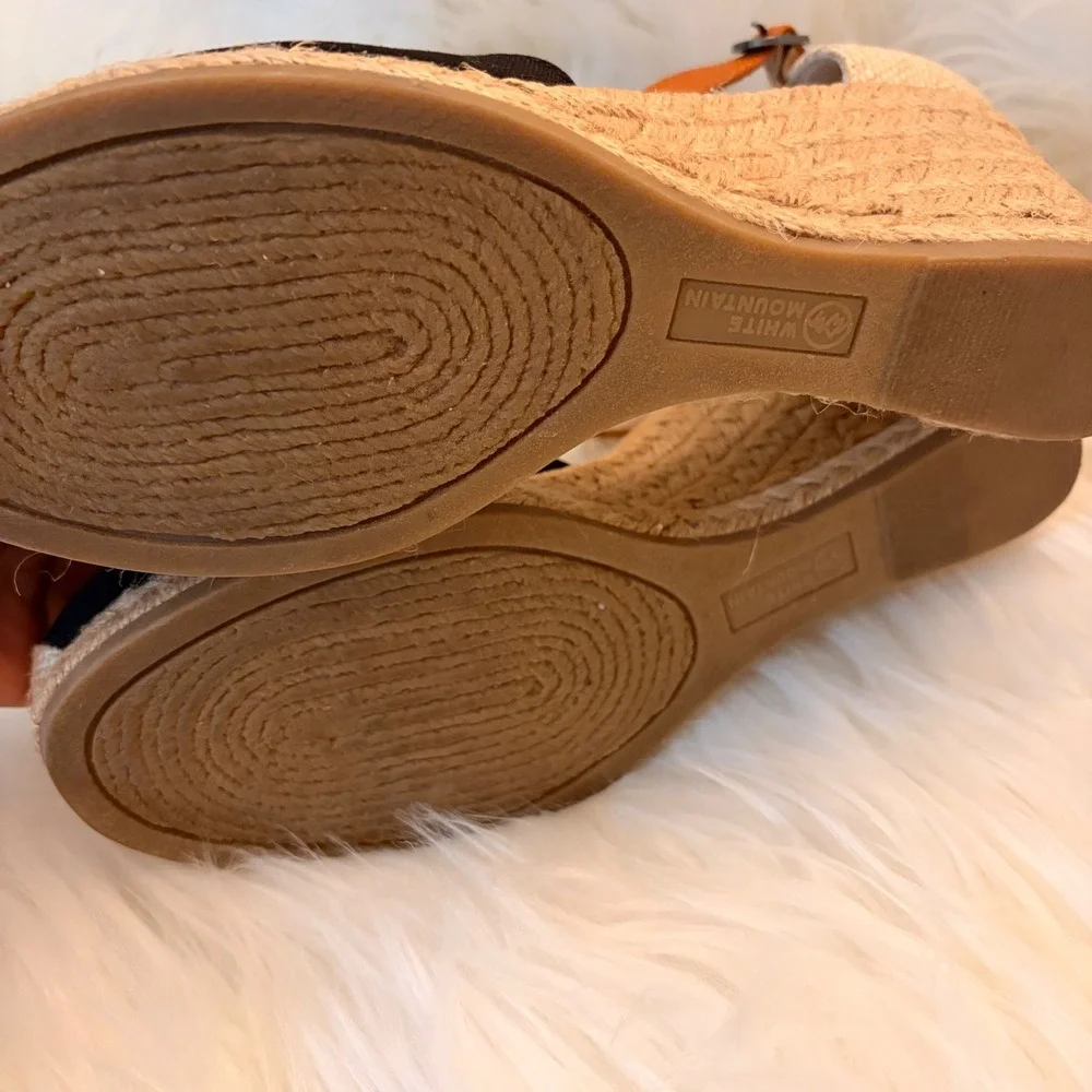 White Mountain Mamba Wedge Sandals Womens 8.5W Black Tan Excellent Espadrille